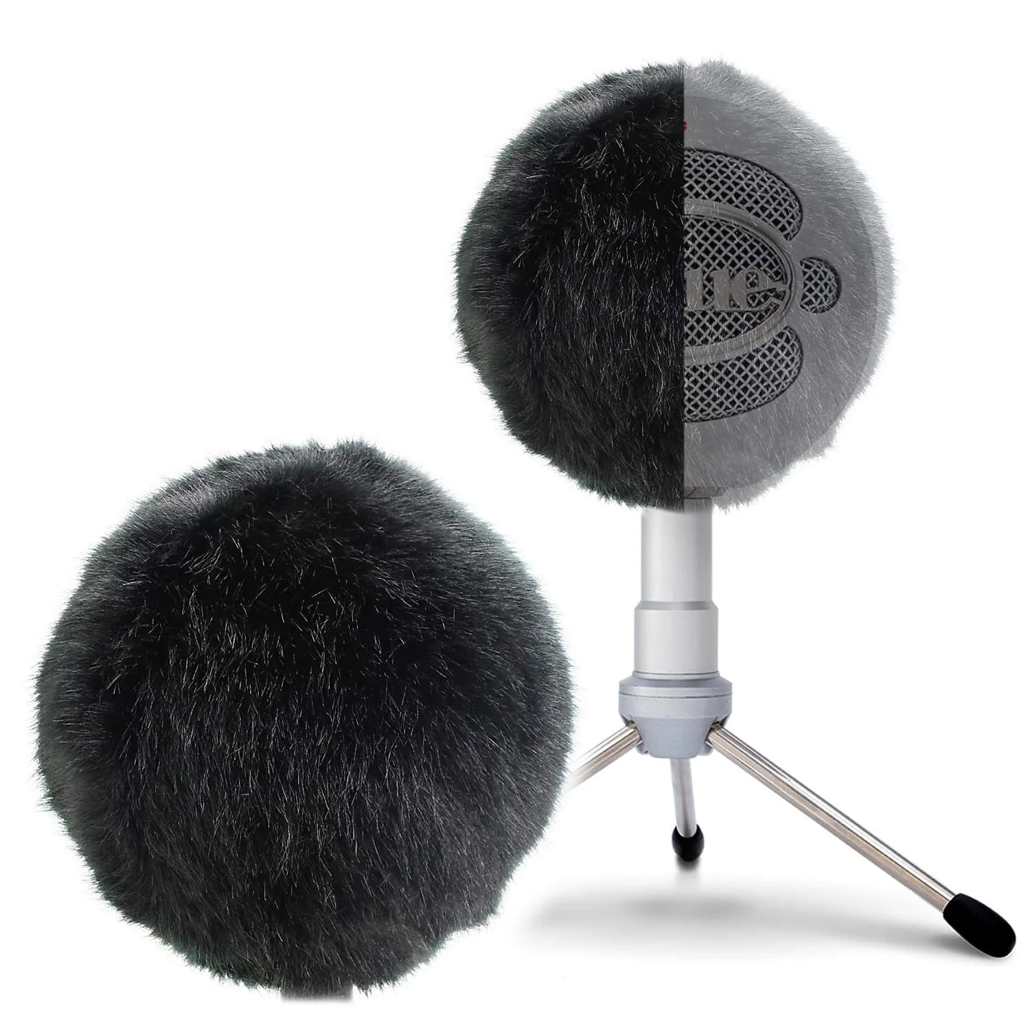 SUNMON Blue Snowball Furry Windscreen Cover Muff - Professional Snowball ICE Mic Foam Wind Cover Windshield Pop Filter for Recordings, Broadcasting, Singing (Black) | Wind Noise Reduction - main product image