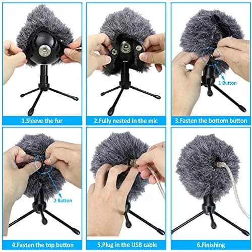 SUNMON Blue Snowball Furry Windscreen Cover Muff - Professional Snowball ICE Mic Foam Wind Cover Windshield Pop Filter for Recordings, Broadcasting, Singing (Black) | Wind Noise Reduction thumbnail 6