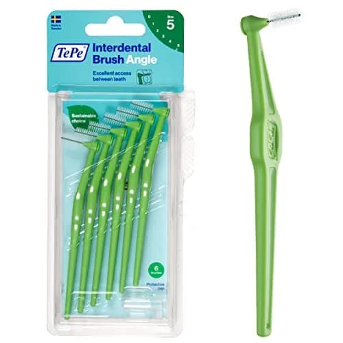 TePe Interdental Brush Angle, Pack of 6 | Angled Dental Brush for Teeth Cleaning, 0.8 mm, Large Gaps, Green, Size 5 thumbnail 1