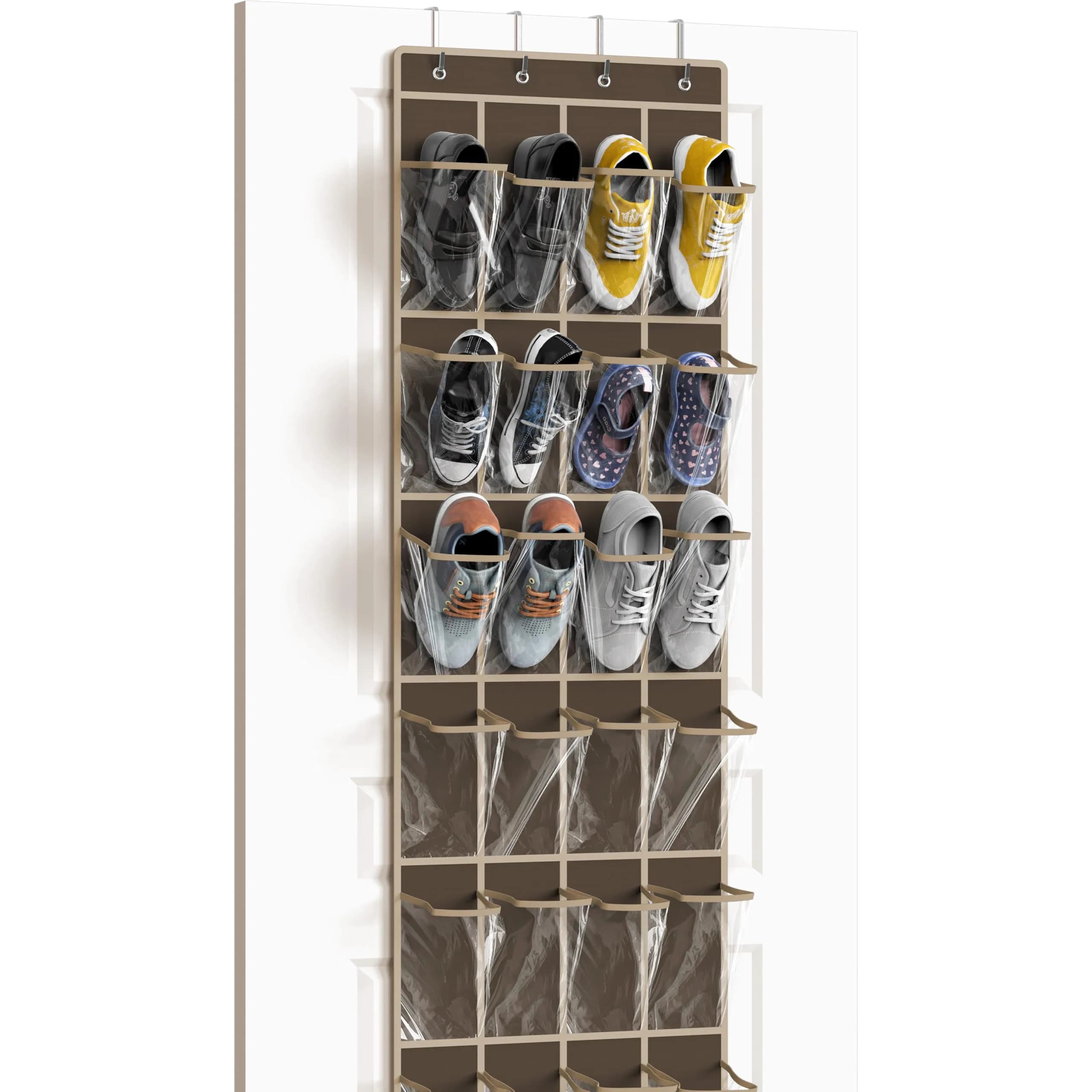 Simple Houseware 24 Pockets Clear Over the Door Shoe Organizer, Brown | 24 Large Clear Pockets for Shoes & Storage - main product image