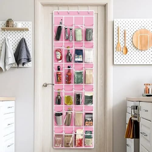 Simple Houseware 24 Pockets Clear Over the Door Shoe Organizer, Pink | Large Capacity, Versatile Storage thumbnail 7