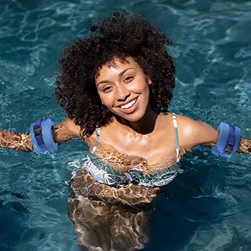 Asdomo Foam Swim Aquatic Cuffs, Water Aerobics Float Ring Fitness Exercise Set, Ankles Arms Belts with Quick Release Buckle (Set of 2, Blue) thumbnail 6