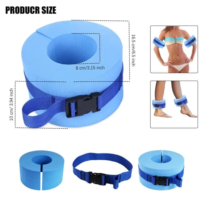 Asdomo Foam Swim Aquatic Cuffs, Water Aerobics Float Ring Fitness Exercise Set, Ankles Arms Belts with Quick Release Buckle (Set of 2, Blue) thumbnail 3