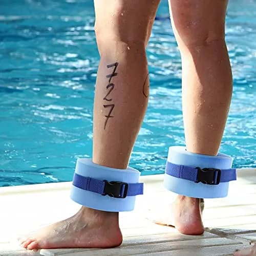 Asdomo Foam Swim Aquatic Cuffs, Water Aerobics Float Ring Fitness Exercise Set, Ankles Arms Belts with Quick Release Buckle (Set of 2, Blue) thumbnail 4