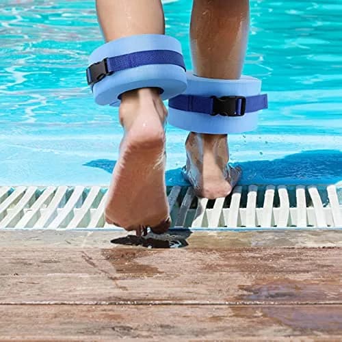 Asdomo Foam Swim Aquatic Cuffs, Water Aerobics Float Ring Fitness Exercise Set, Ankles Arms Belts with Quick Release Buckle (Set of 2, Blue) thumbnail 5
