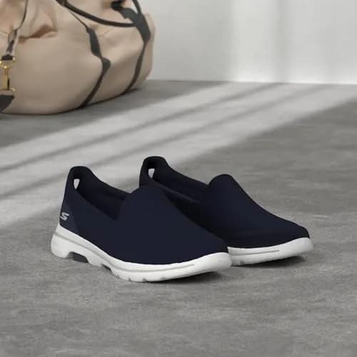 Skechers Women's Go Walk 5 Sneaker, Navy/White, 10 | Breathable Mesh & Ultra GO Cushioning thumbnail 2