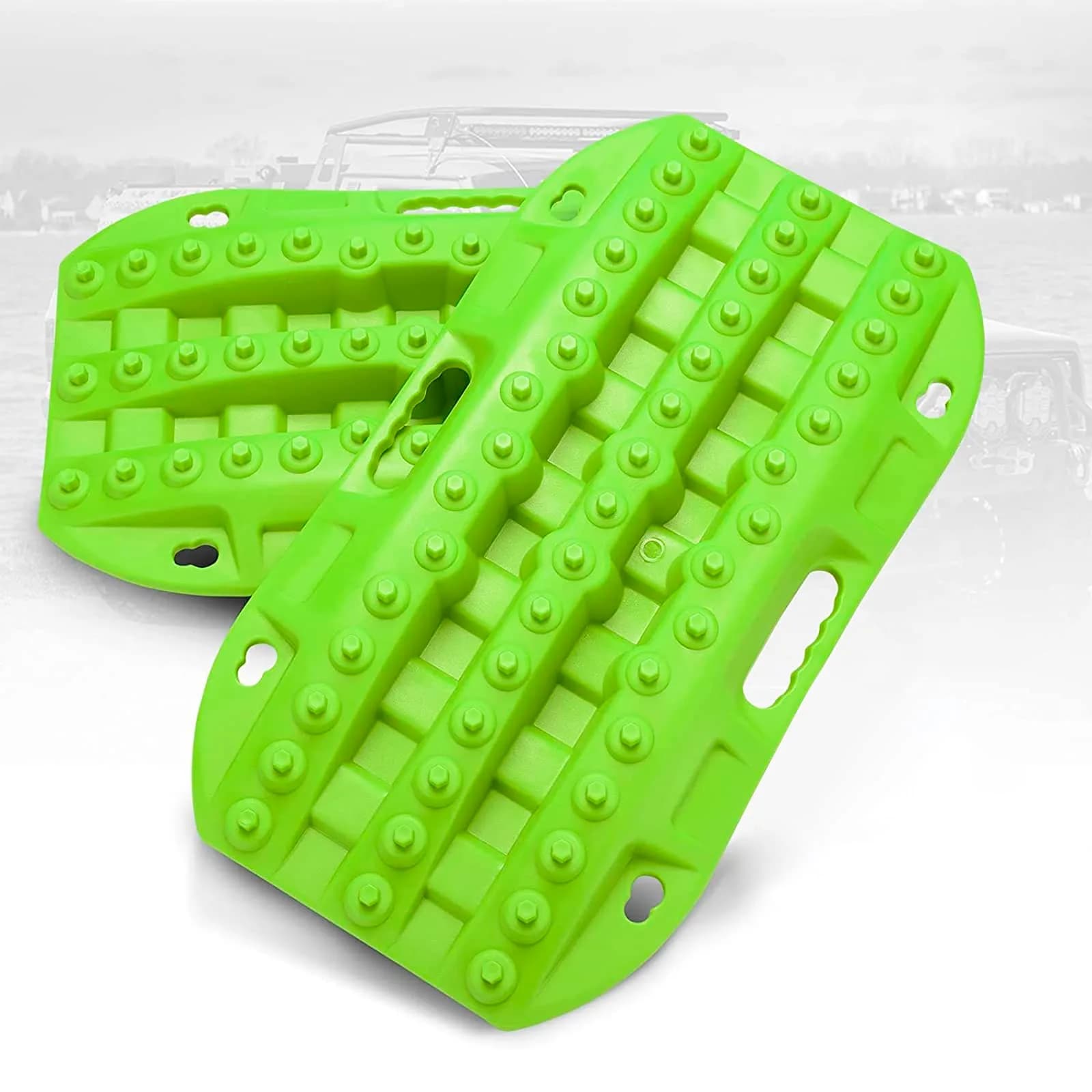 BUNKER INDUST Black 2 Pcs Off Road Traction Boards | 22.8in x 12.95in (58.4cm x 32.9cm) — Green