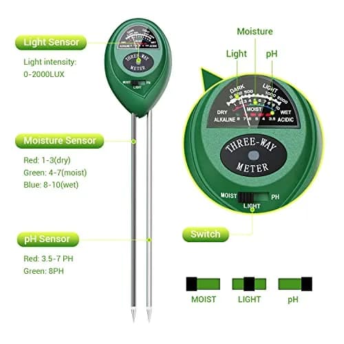 Dr.meter 3-in-1 Soil Moisture Meter, Light & pH Tester | 20cm Probe, No Battery Needed thumbnail 3