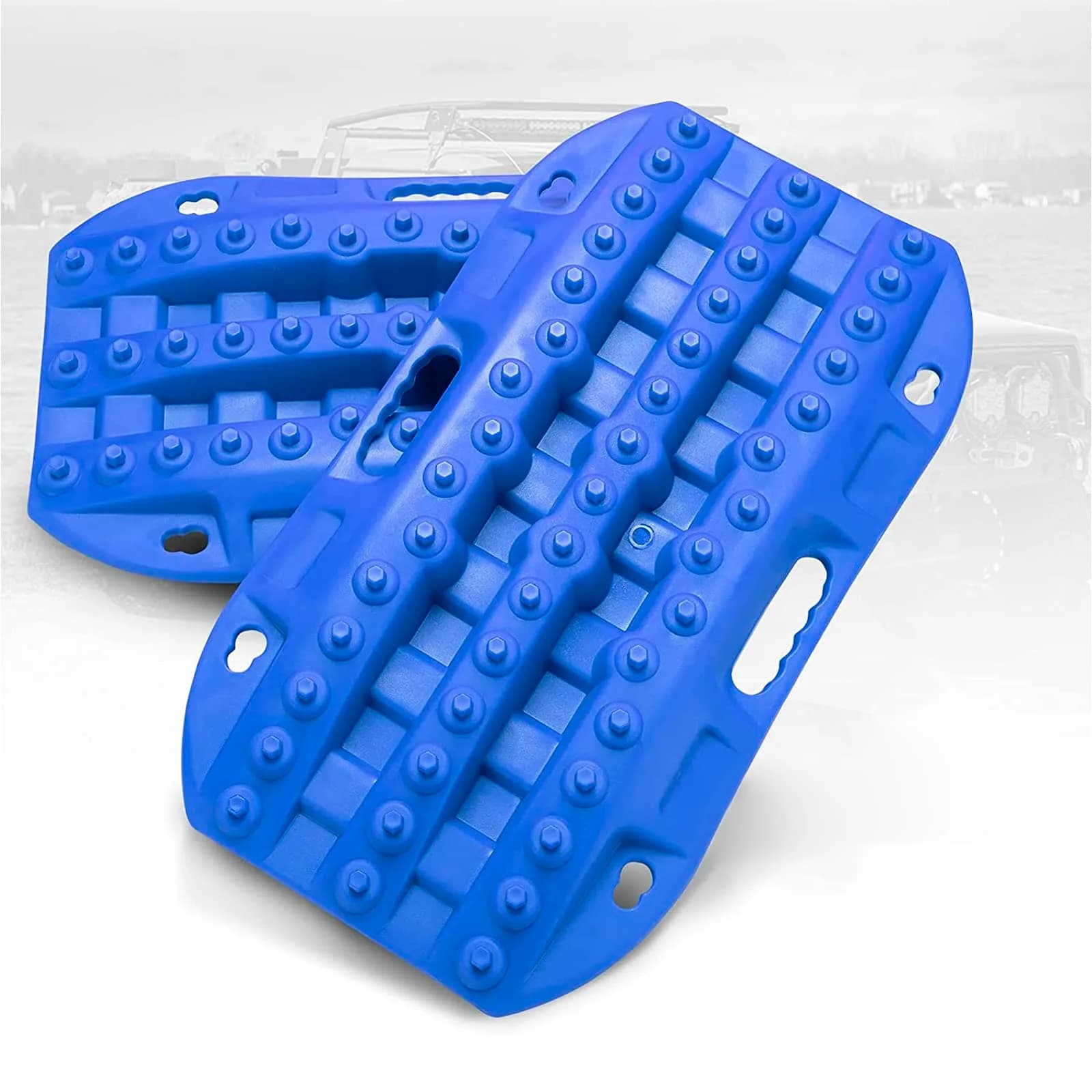 BUNKER INDUST Black 2 Pcs Off Road Traction Boards | 22.8in x 12.95in (58.4cm x 32.9cm) — Blue