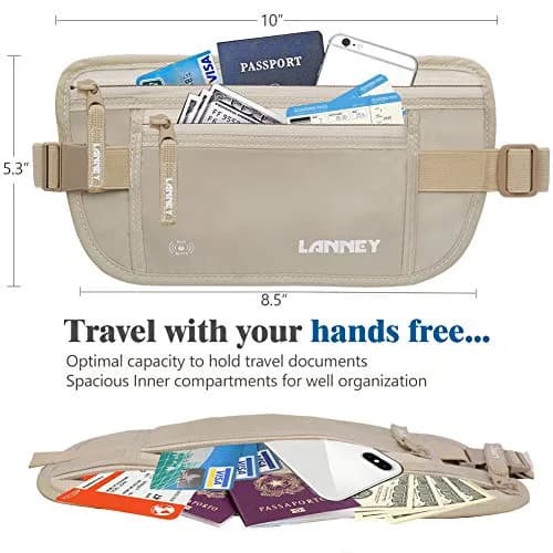 LANNEY RFID Blocking Money Belt for Travel, Cream | Hidden Waist Wallet Pouch with 10 Bonus Card Sleeves thumbnail 4