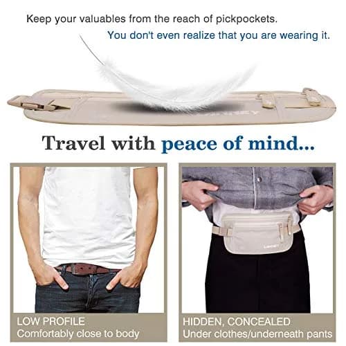 LANNEY RFID Blocking Money Belt for Travel, Cream | Hidden Waist Wallet Pouch with 10 Bonus Card Sleeves thumbnail 3