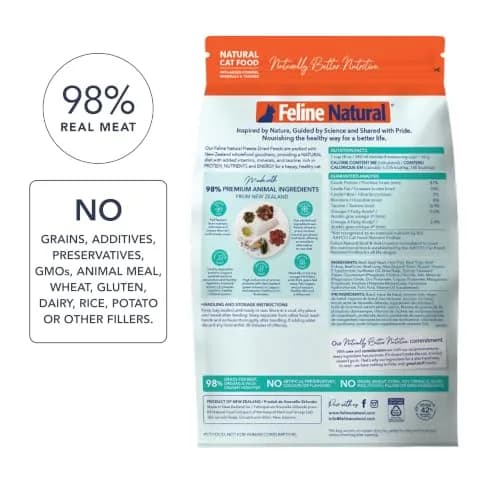Feline Natural Beef & Hoki Freeze Dried Cat Food 100g (3.5oz) | 98% Meat High Protein Diet thumbnail 2