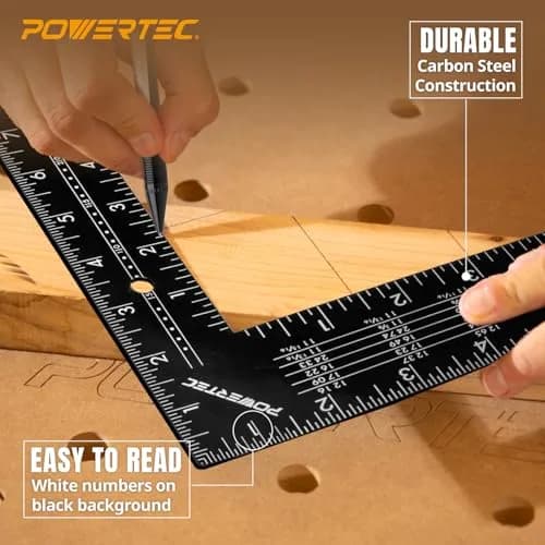POWERTEC Framing Square, 16 in x 24 in Steel Carpenter Square with Rafter Tables for Woodworking & Construction thumbnail 3