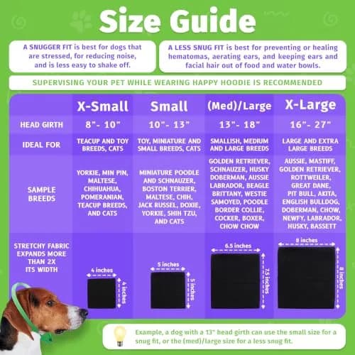 Zoni Pets Happy Hoodie Original Dog & Cat Calming Band, Purple, 13-18” Head Girth | Noise & Anxiety Relief for Grooming, Thunder, Fireworks thumbnail 4