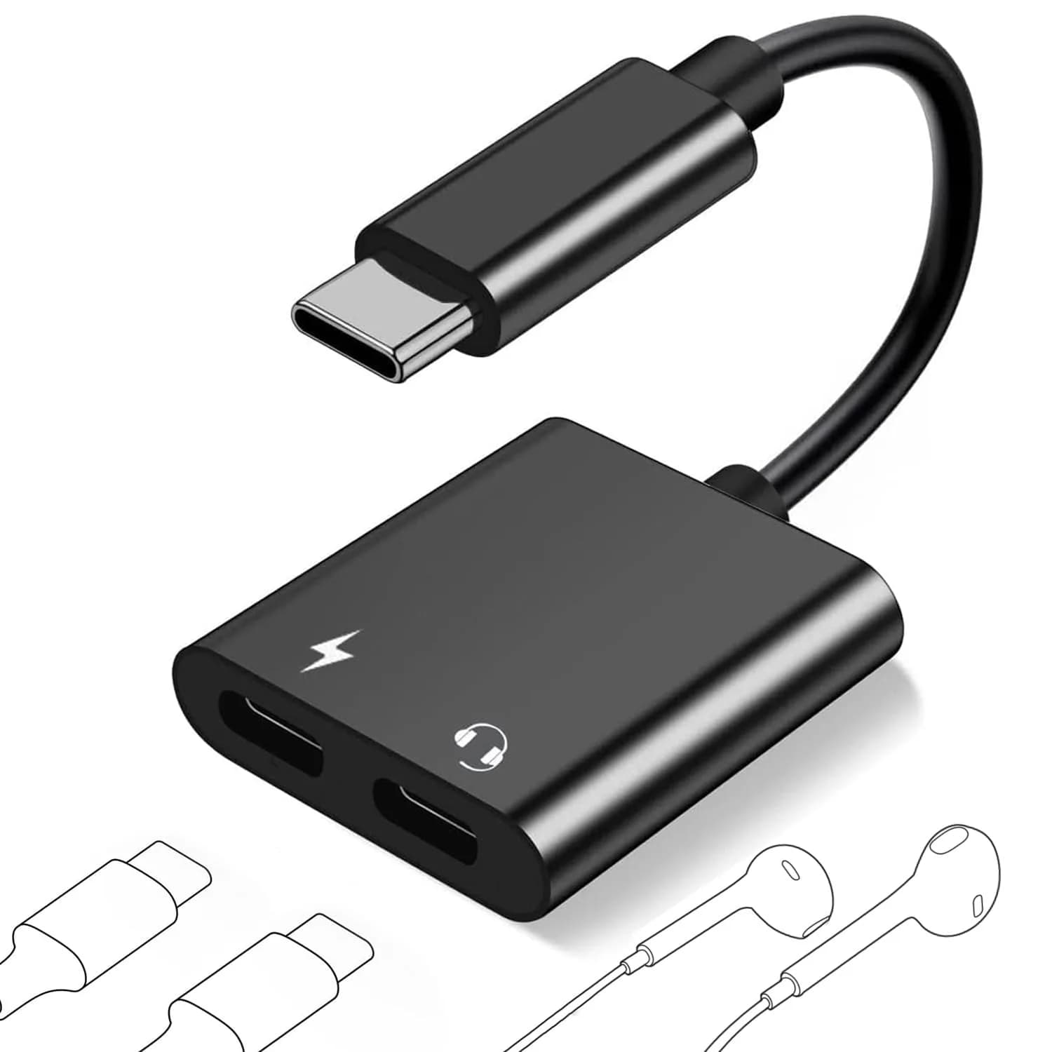 LecLooc USB C Splitter for iPhone 15 | Dual Audio & Fast Charge 60W | Compatible with iPad Pro, Galaxy S22 Ultra, Pixel 7 | 24-bit/96kHz - main product image