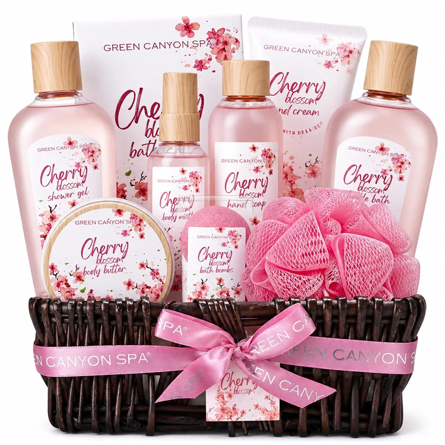 Green Canyon Spa 10pc Cherry Blossom Spa Gift Basket Set | Nourishing Hydration for Normal Skin — Cherry Blossom