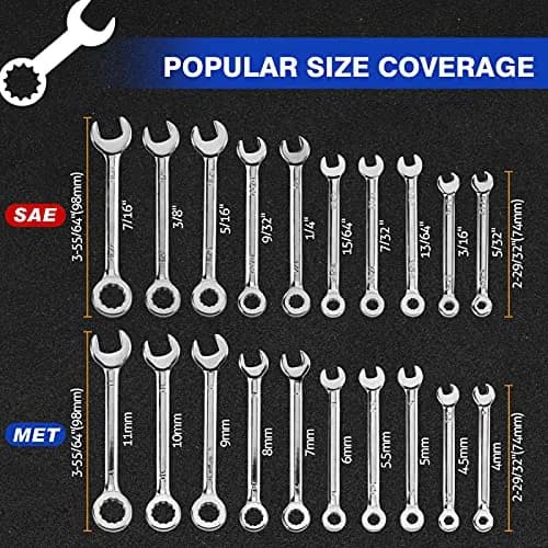 SPEEDWOX Mini Wrench Set 4mm-11mm & 5/32"-7/16" | High Carbon Steel, Rust-Resistant Chrome Finish, 20 Pcs thumbnail 5