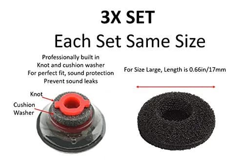WirelessFinest 3-Pack Large Replacement Ear Tips for Plantronics Voyager 5200/5220 Headsets | Foam Cushion Earbuds thumbnail 7
