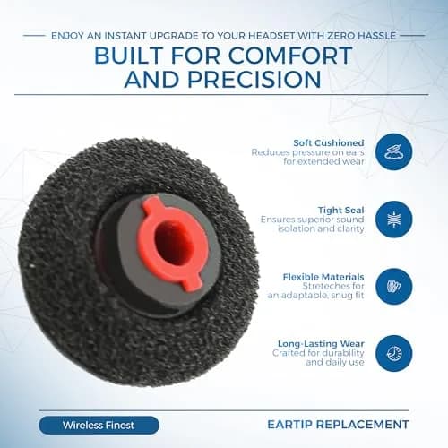 WirelessFinest 3X Comfort Eartips for Plantronics Voyager 5200 5220 5210 Series Bluetooth Headsets | Mixed S/M/L Black Memory Foam Replacement Cushions thumbnail 3