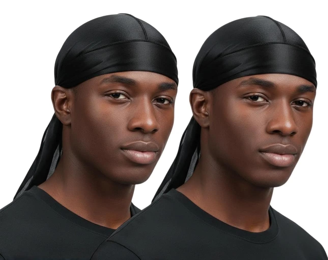 COCOSILK Black Silky Satin Durags 2 Pack | One Size Fits Most