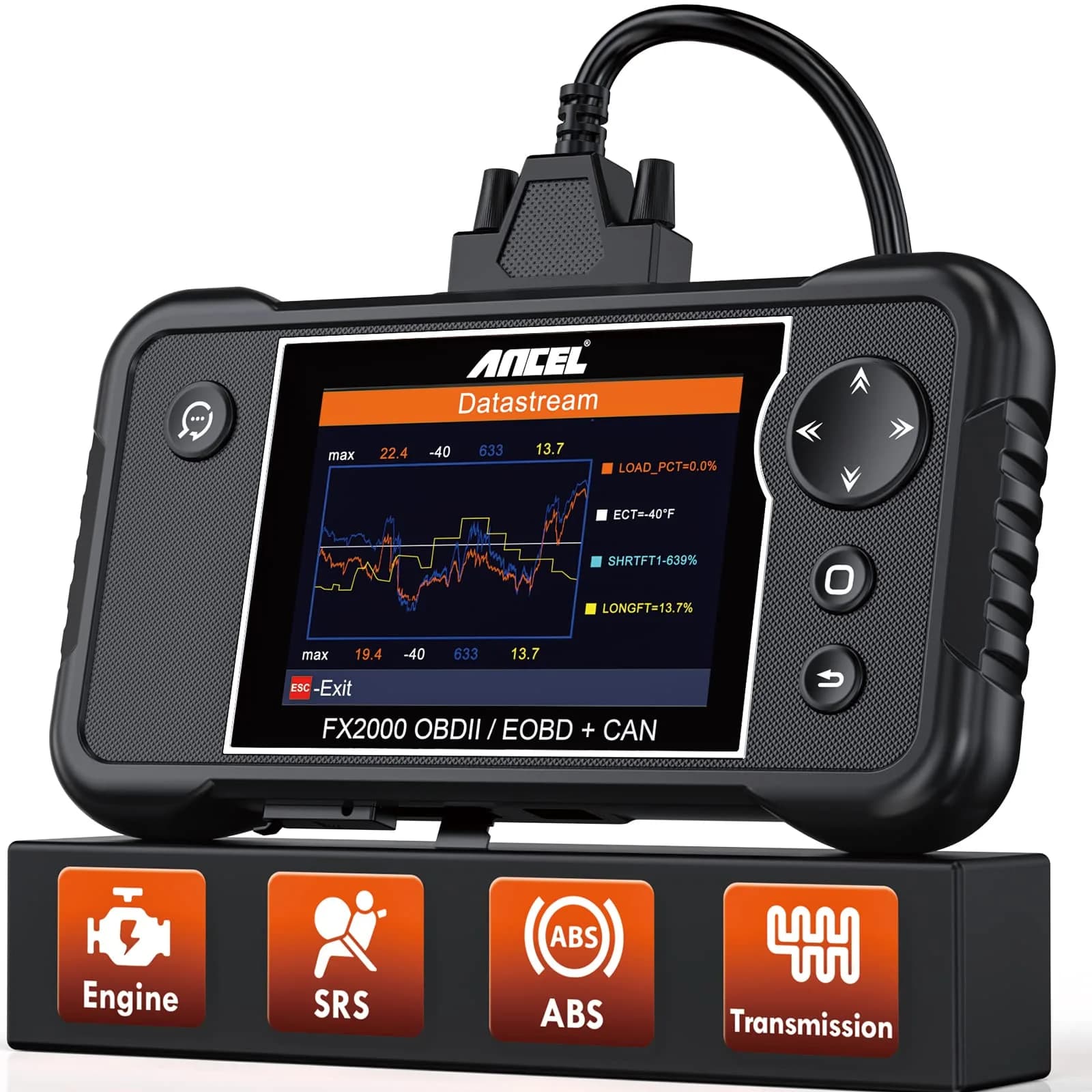 ANCEL FX2000-US OBD2 Scanner, 4-System Car Diagnostic Tool with Live Data | Deep Vehicle Diagnostics for DIY Drivers — Black