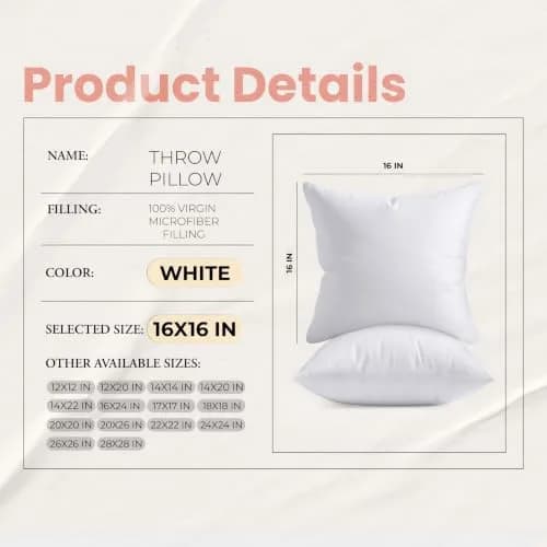 Utopia Bedding 16x16 Pillow Inserts, White | Extra Fluffy Support for Couch & Bed thumbnail 8
