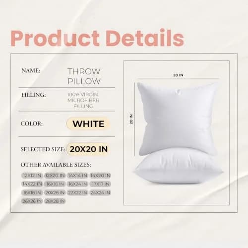 Utopia Bedding 20x20 Pillow Inserts | Fluffy, Durable Polyester Support for Couch & Bed thumbnail 8