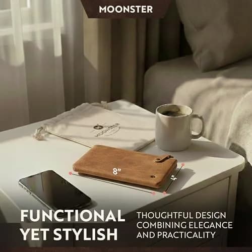 moonster Leather Pencil Case Pouch, Handcrafted 8" x 4" Light Brown | Elegant Leather Pen Organizer for Adults thumbnail 7