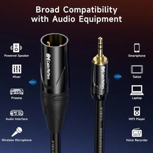 Cable Matters 3.5mm to XLR Male Cable 4.57 m (15 ft) | Unbalanced Stereo to Mono Audio Cord thumbnail 4