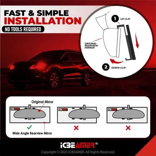 ICBEAMER 15.8" Flat Blue Tint Rear View Mirror | Wide-Angle HD Glass, Anti Glare, Universal Fit for Car, SUV, Truck thumbnail 6