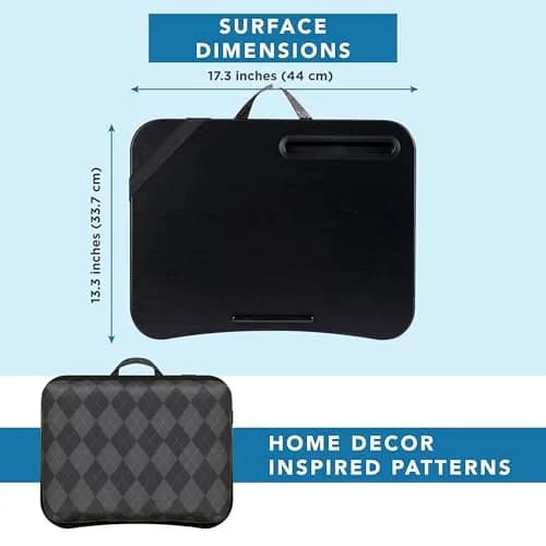 LapGear Designer Lap Desk – Gray Argyle, Fits 15.6” Laptops | Comfortable Cushion Base & Built-In Phone Slot thumbnail 5