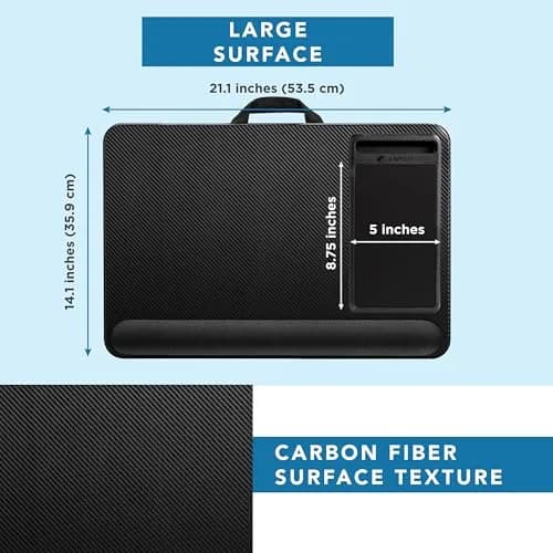 LapGear Home Office Pro Lap Desk - Black Carbon, Fits 15.6” Laptops | Ergonomic Design with Mouse Pad & Phone Slot thumbnail 6