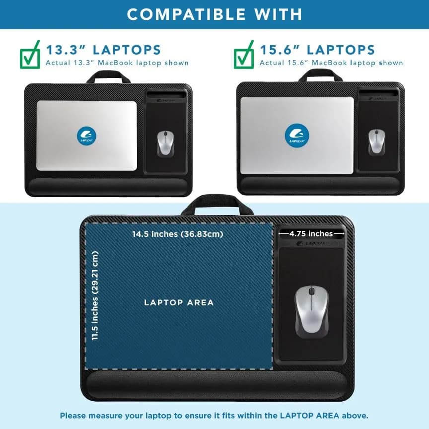 LapGear Home Office Pro Lap Desk - Black Carbon, Fits 15.6” Laptops | Ergonomic Design with Mouse Pad & Phone Slot thumbnail 4