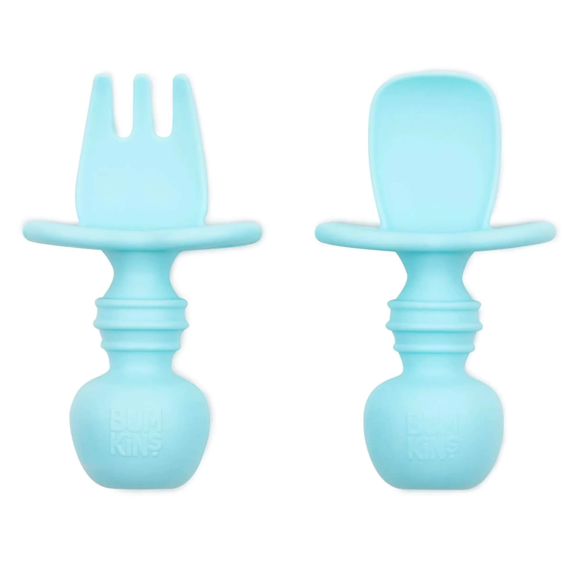 Bumkins Baby Flatware Set, Chewtensils Silicone Spoons & Forks, 6+ Months, Blue | Soft, Safe, Self-Feeding Practice