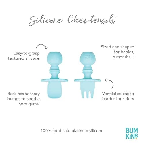 Bumkins Baby Flatware Set, Chewtensils Silicone Spoons & Forks, 6+ Months, Blue | Soft, Safe, Self-Feeding Practice thumbnail 5