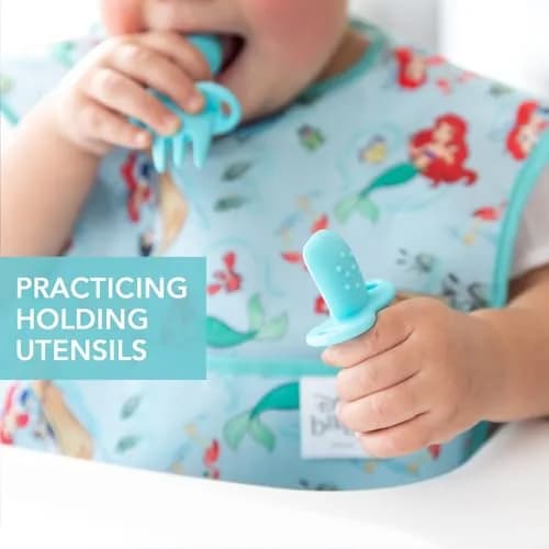 Bumkins Baby Flatware Set, Chewtensils Silicone Spoons & Forks, 6+ Months, Blue | Soft, Safe, Self-Feeding Practice thumbnail 3
