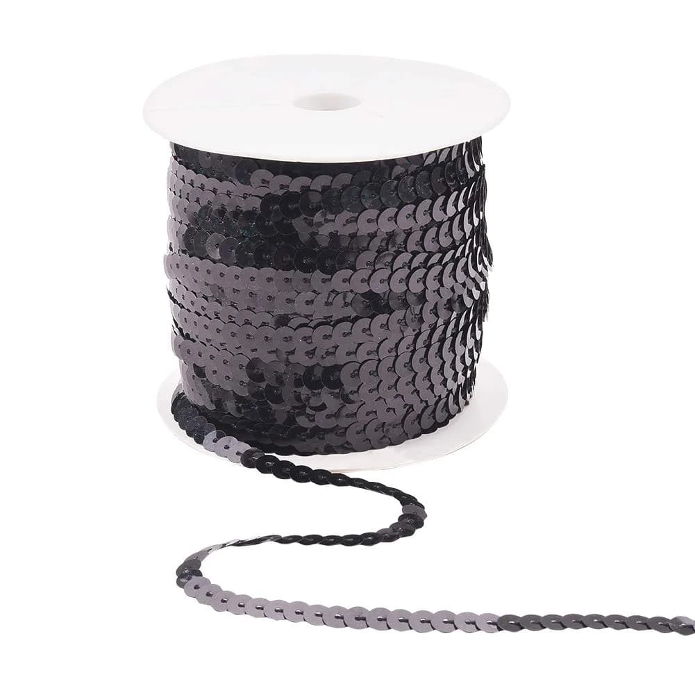 PH PandaHall Mermaid Flat Sequin Strip 30 Yards (90 ft) | Blue Series Colors, 6mm Wide, Sewing Trim for Crafts & Costumes — Black / 6mm - 100yards
