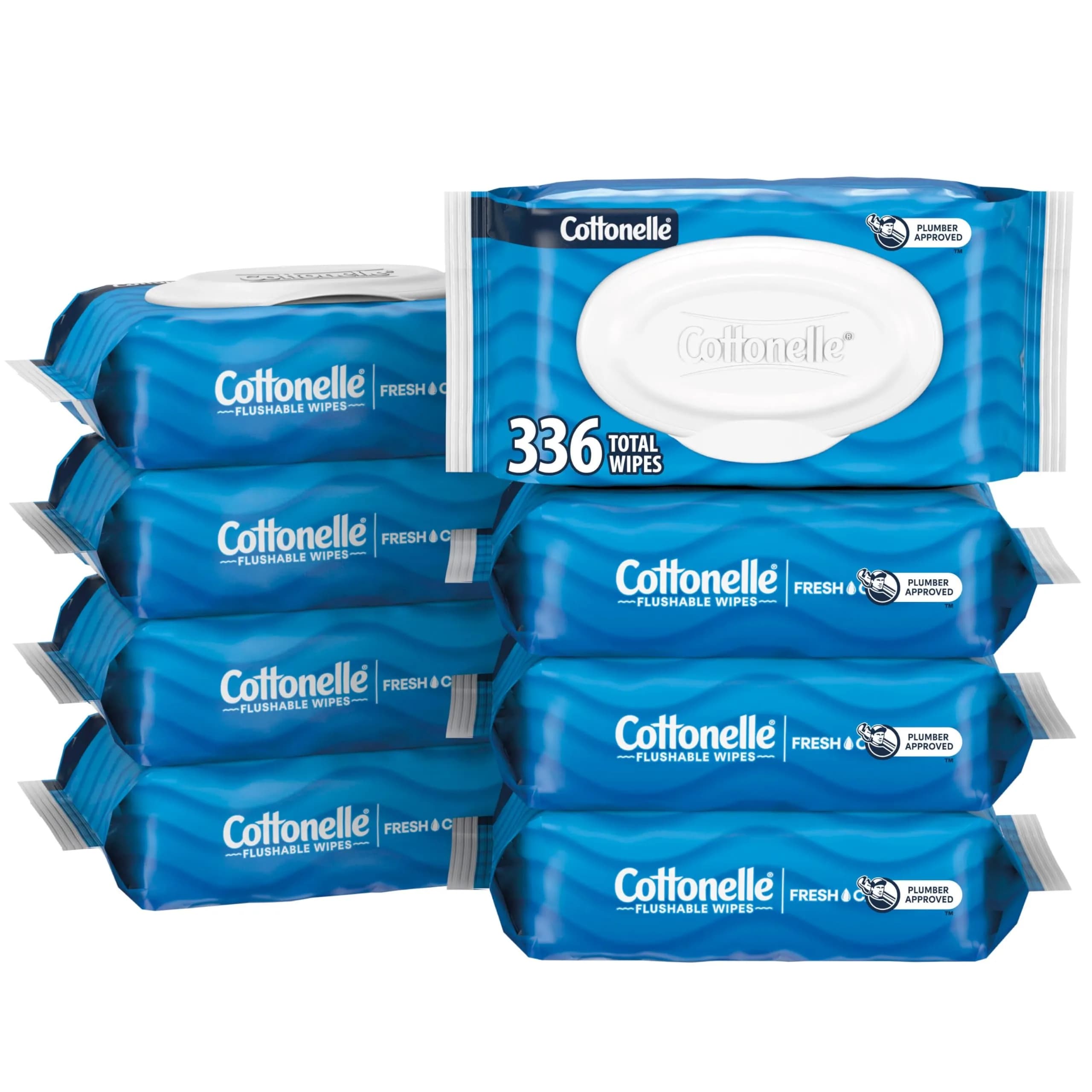 Cottonelle Fresh Feel Flushable Wipes, 8 Packs, 42 Wipes per Pack | Gentle & Septic-Safe for Complete Clean