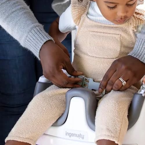 Ingenuity Baby Base 2-in-1 Booster Feeding and Floor Seat with Self-Storing Tray - Slate | 43.8cm x 38.7cm x 29.8cm thumbnail 9