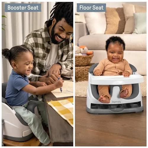 Ingenuity Baby Base 2-in-1 Booster Feeding and Floor Seat with Self-Storing Tray - Slate | 43.8cm x 38.7cm x 29.8cm thumbnail 2