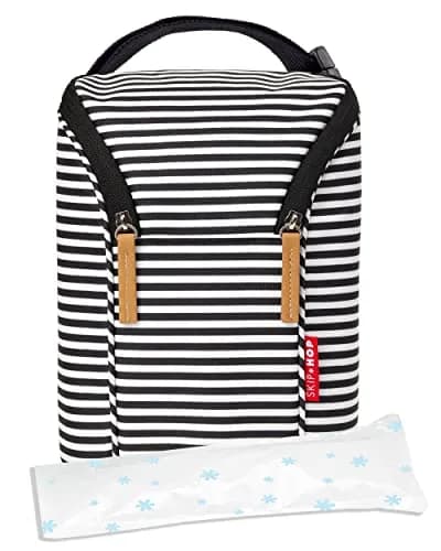 Skip Hop Insulated Double Baby Bottle Cooler Bag, Black & White Stripe 6.75" x 3.5" x 9" (17.1cm x 8.9cm x 22.9cm) | Keeps Bottles Warm or Cold for Hours thumbnail 3