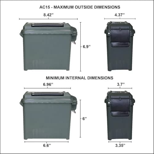 MTM AC15-11 Mini Ammo Can 17.03 cm (6.7") x 8.74 cm (3.4") x 15 cm (5.9") | Water-Resistant Seal, Padlock Tabs, 5.44 kg (12 lb) Capacity thumbnail 6