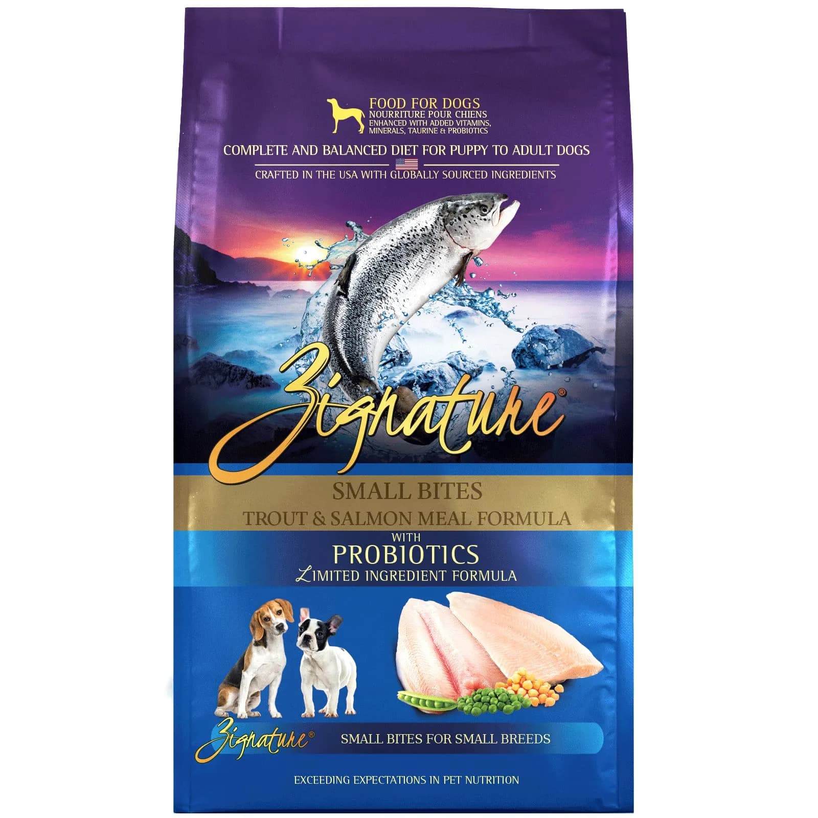 Zignature Trout & Salmon Limited Ingredient Formula Small Bites Dry Dog Food 12.5lb | Supports Digestive & Coat Health - main product image
