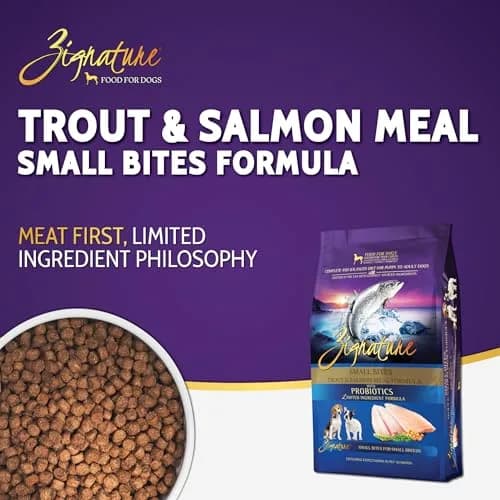Zignature Trout & Salmon Limited Ingredient Formula Small Bites Dry Dog Food 12.5lb | Supports Digestive & Coat Health thumbnail 2