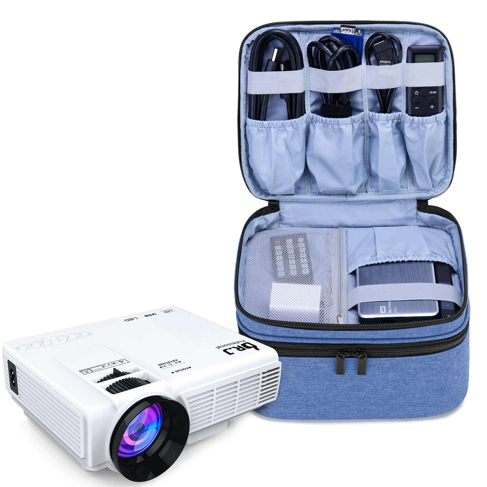 LUXJA Black Carrying Bag for Mini Projector & Accessories | Compact Portable Case with Padding (9.75" x 8.25" x 6.5") — Blue