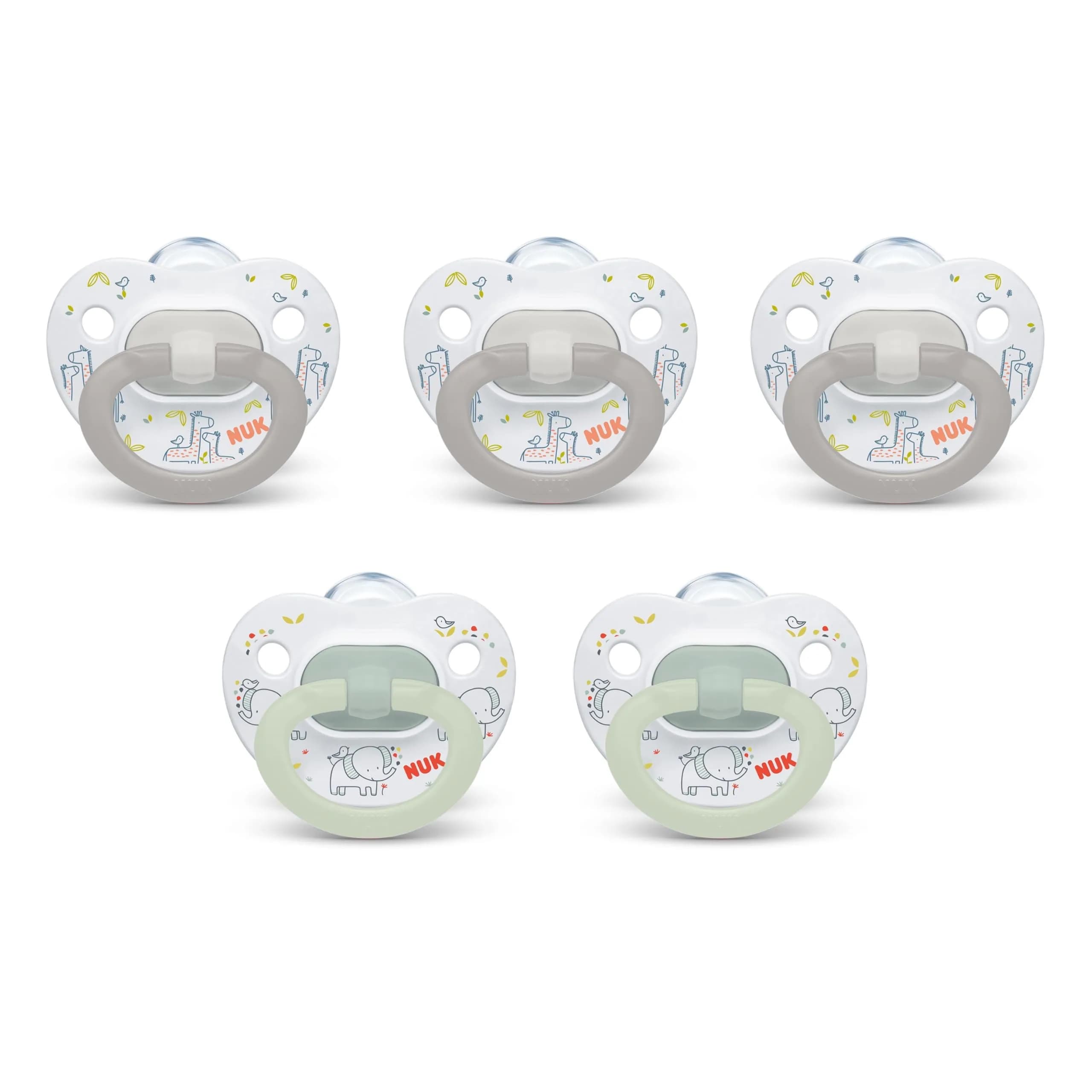 NUK First Choice Classic Orthodontic Baby Pacifier 6-18 Months Neutral 5-Pack | Accepted by 95% of Babies — 0-6 Months
