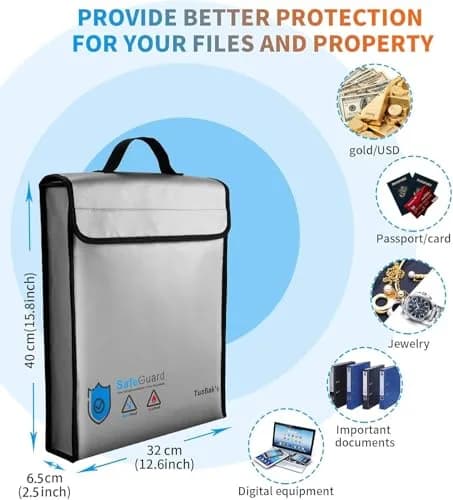 TuoBak's Fireproof Waterproof Document Bag with Zipper, Heat Insulated Organizer 40cm x 32cm x 8cm | Protects Valuables in India thumbnail 3