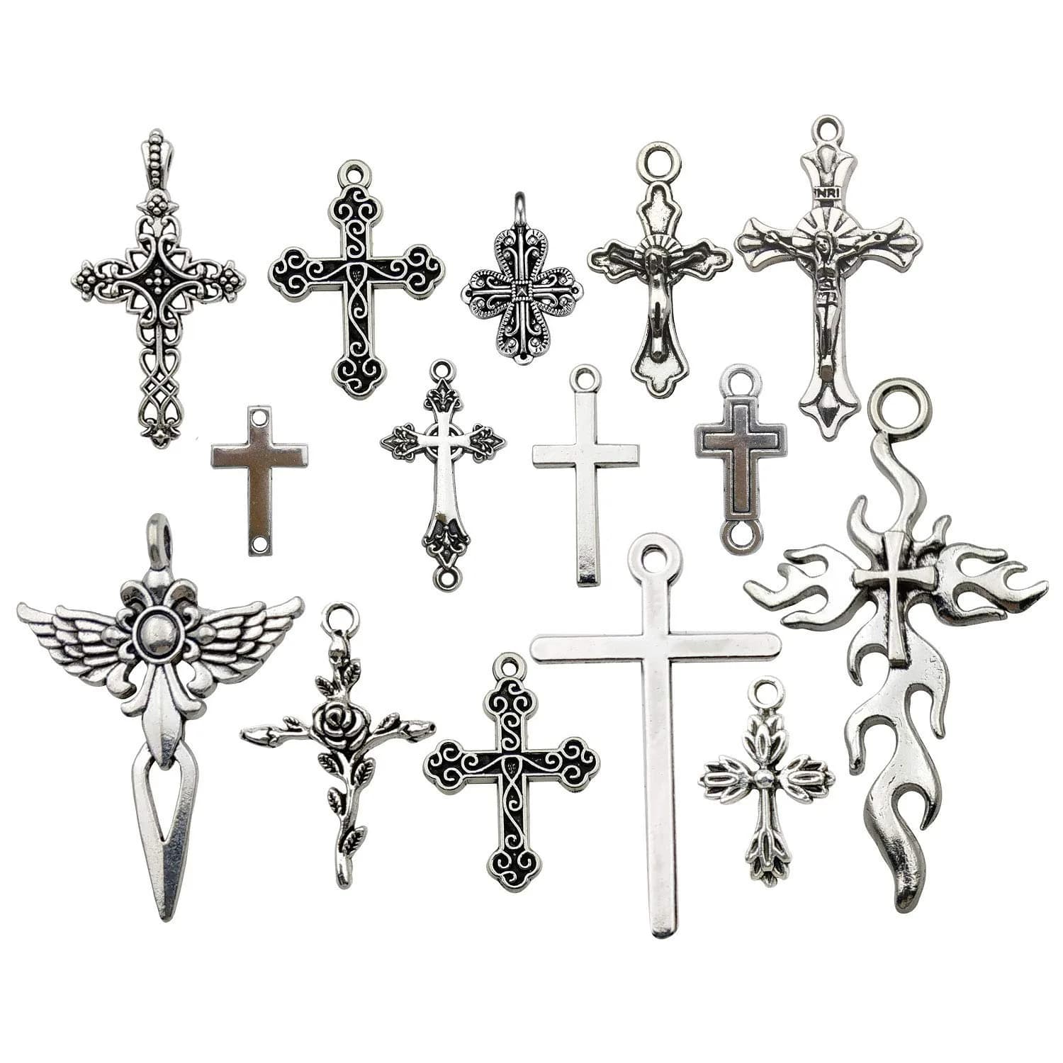 iloveDIYbeads Antique Silver Jesus Christ Cross Charms Pendants 100g (42pcs) | Lead & Nickel Free Zinc Alloy for Jewelry Making