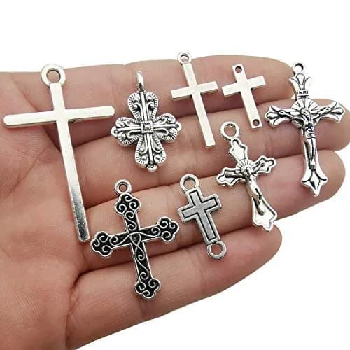 iloveDIYbeads Antique Silver Jesus Christ Cross Charms Pendants 100g (42pcs) | Lead & Nickel Free Zinc Alloy for Jewelry Making thumbnail 3