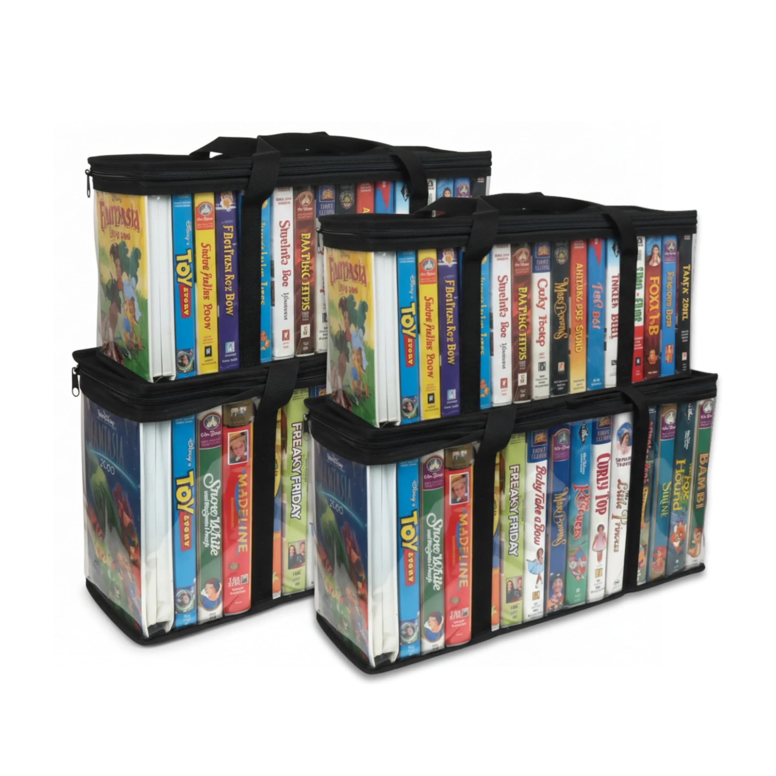 Evelots VHS Storage Bags, 4 Pack, Holds 60 VHS Tapes | Portable Polyester & PVC Movie Organizer - main product image